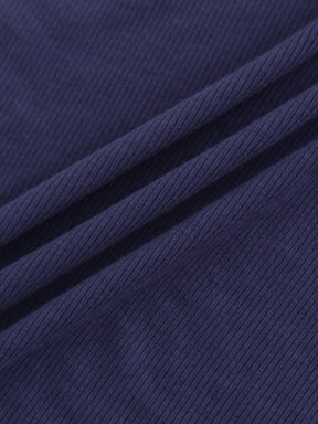 Camiseta acanalada con escote en V alto LS-Azul índigo