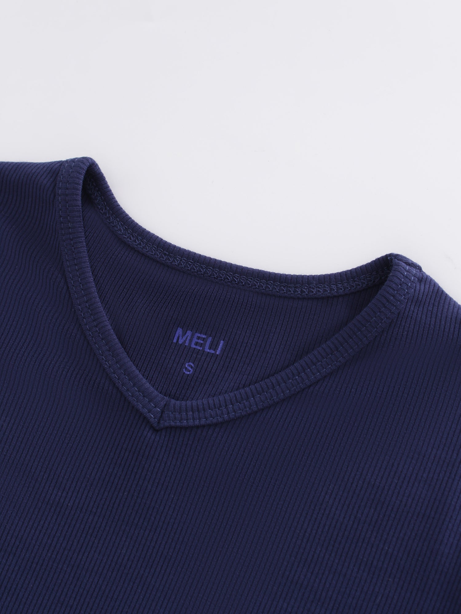 High V Ribbed Tee LS-Dark Navy