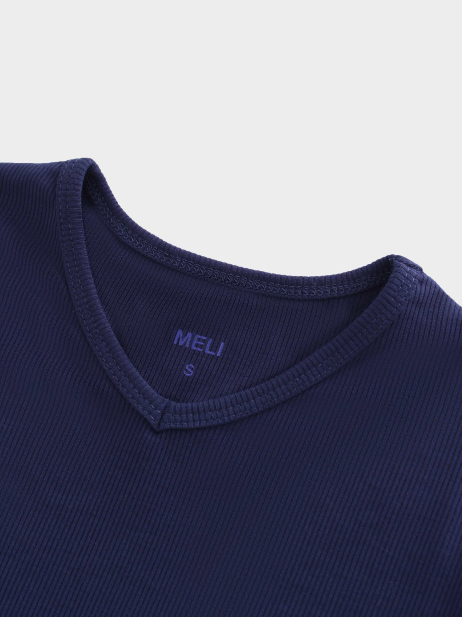 RIBBED HIGH V LS-NAVY