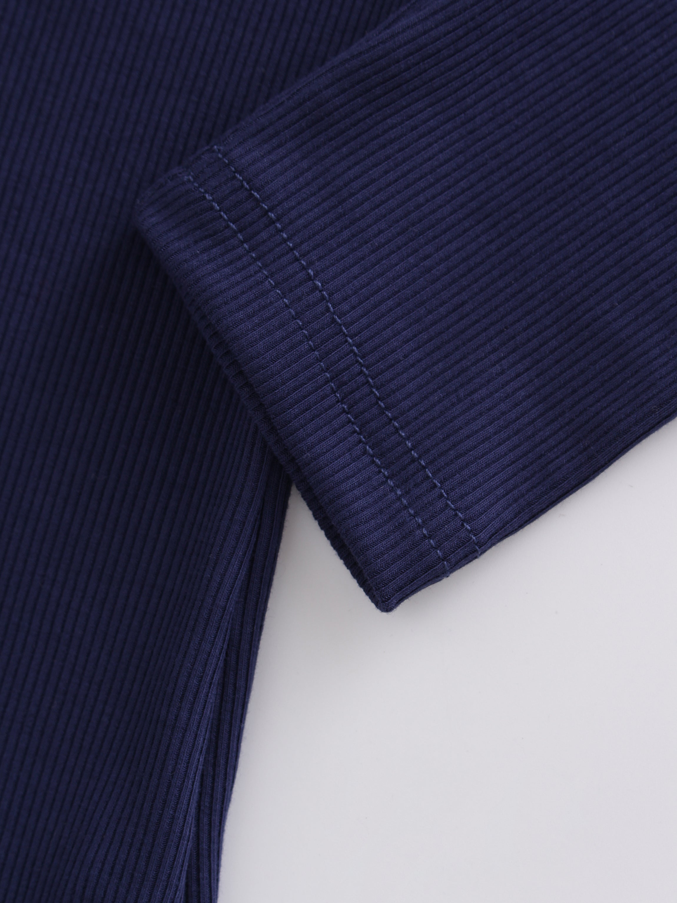 High V Ribbed Tee LS-Dark Navy