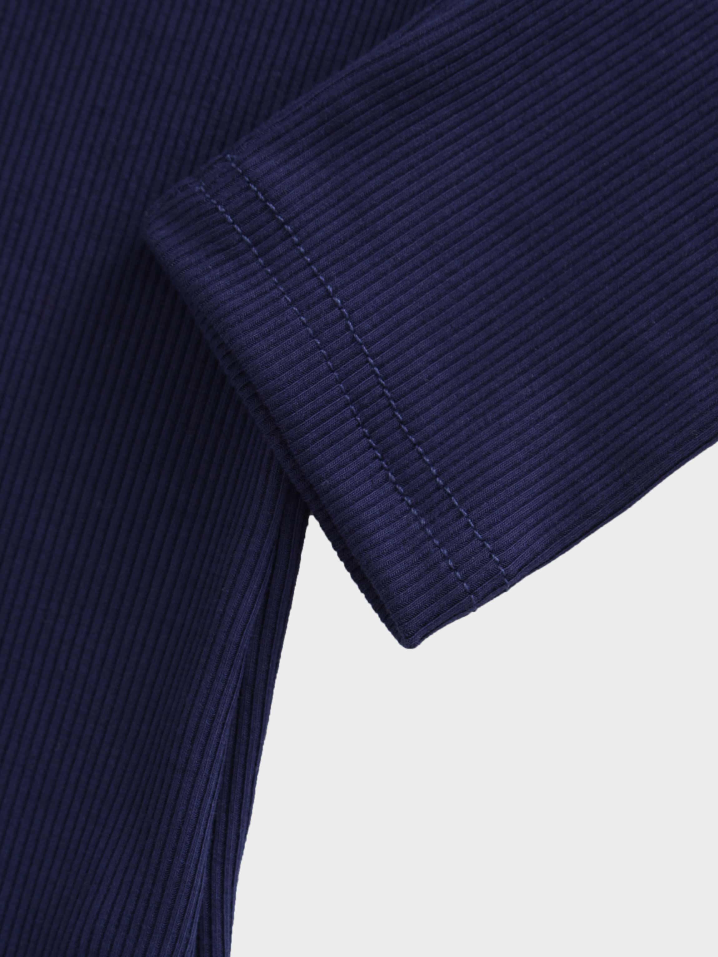 RIBBED HIGH V LS-NAVY