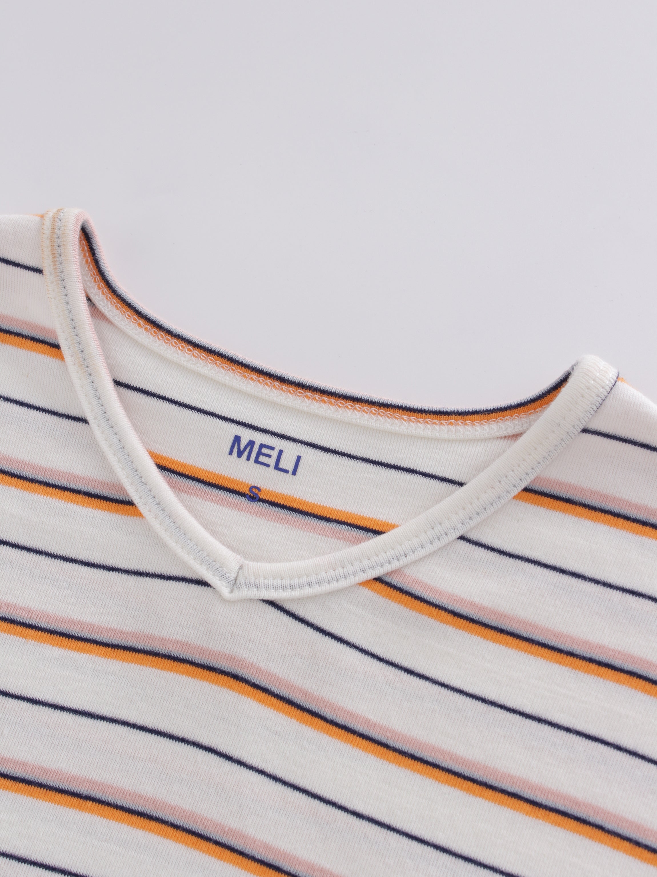 Camiseta Thin Stripe High V-Blanco/Naranja/Rosa