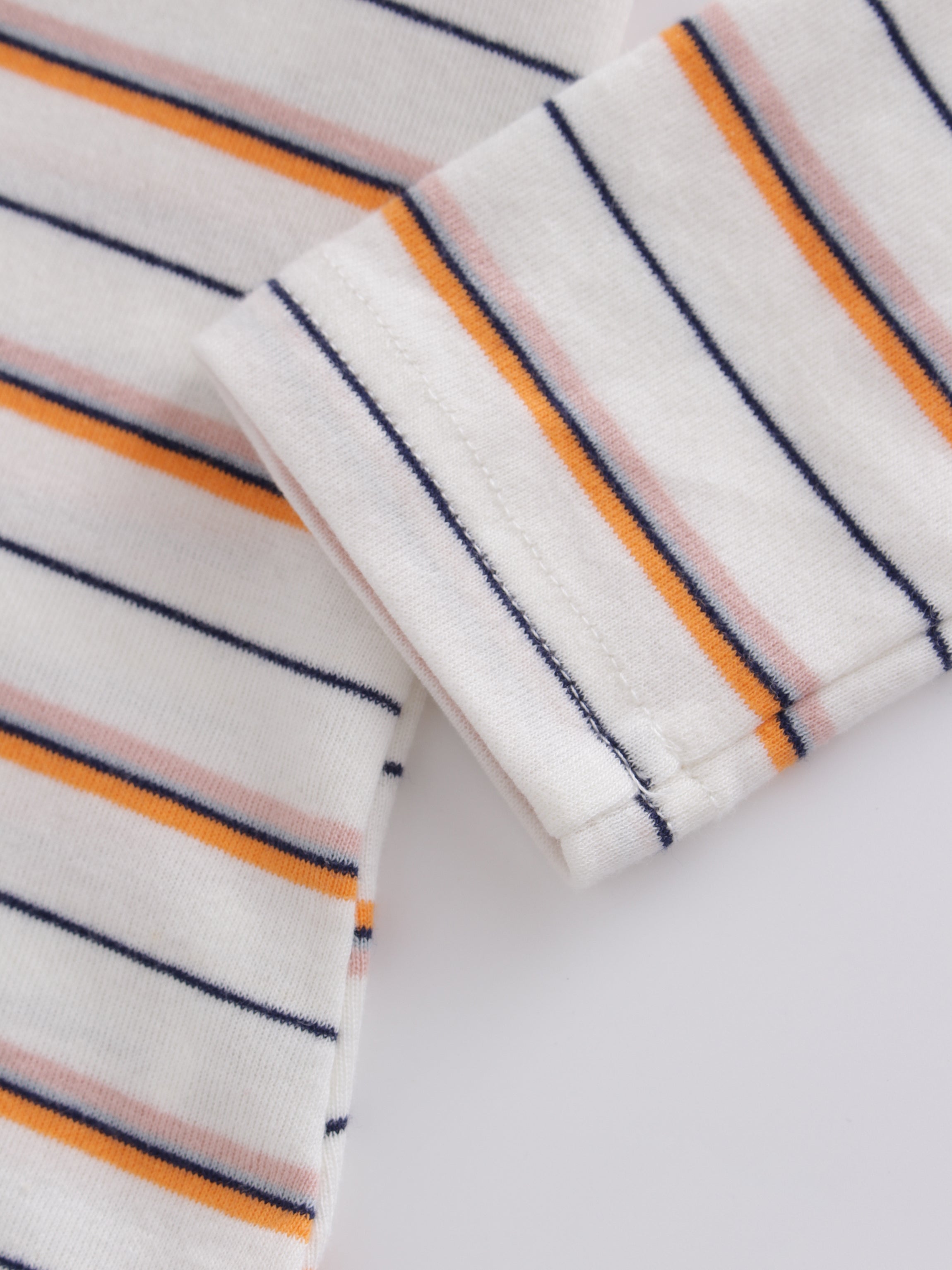 Thin Stripe High V Tee-White/Orange/Pink