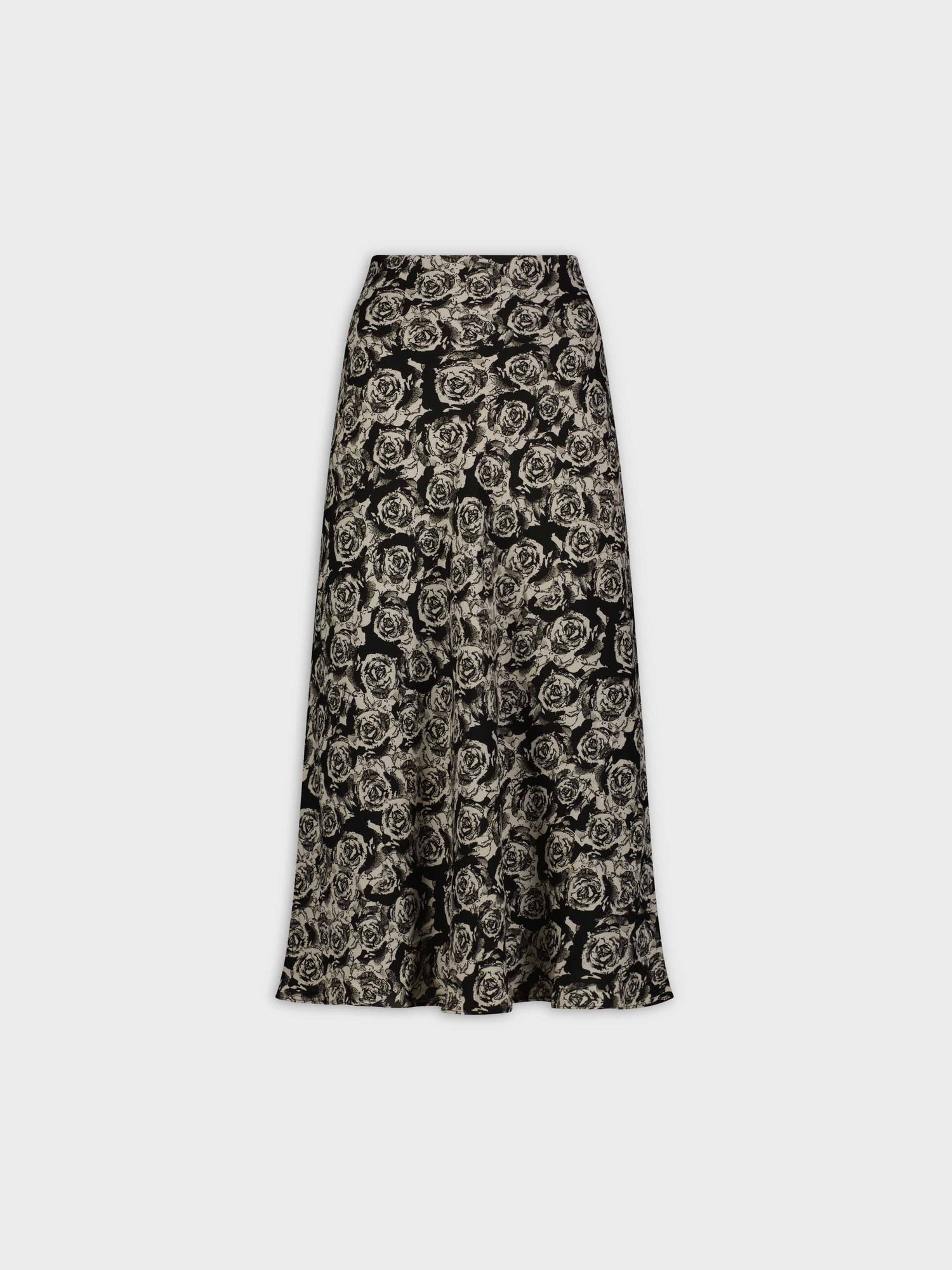 Printed Satin Slip Skirt-B/W Floral