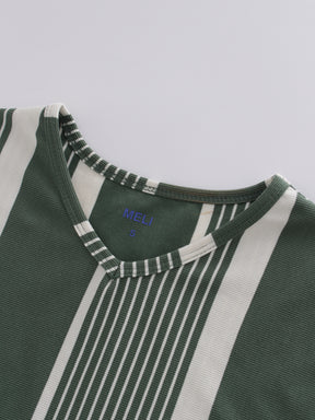 Camiseta Thin Stripe High V-Verde/Blanco Multi Stripe