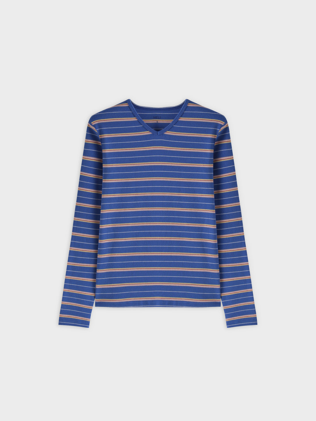 Thin Stripe High V Tee-Blue/Pink/White