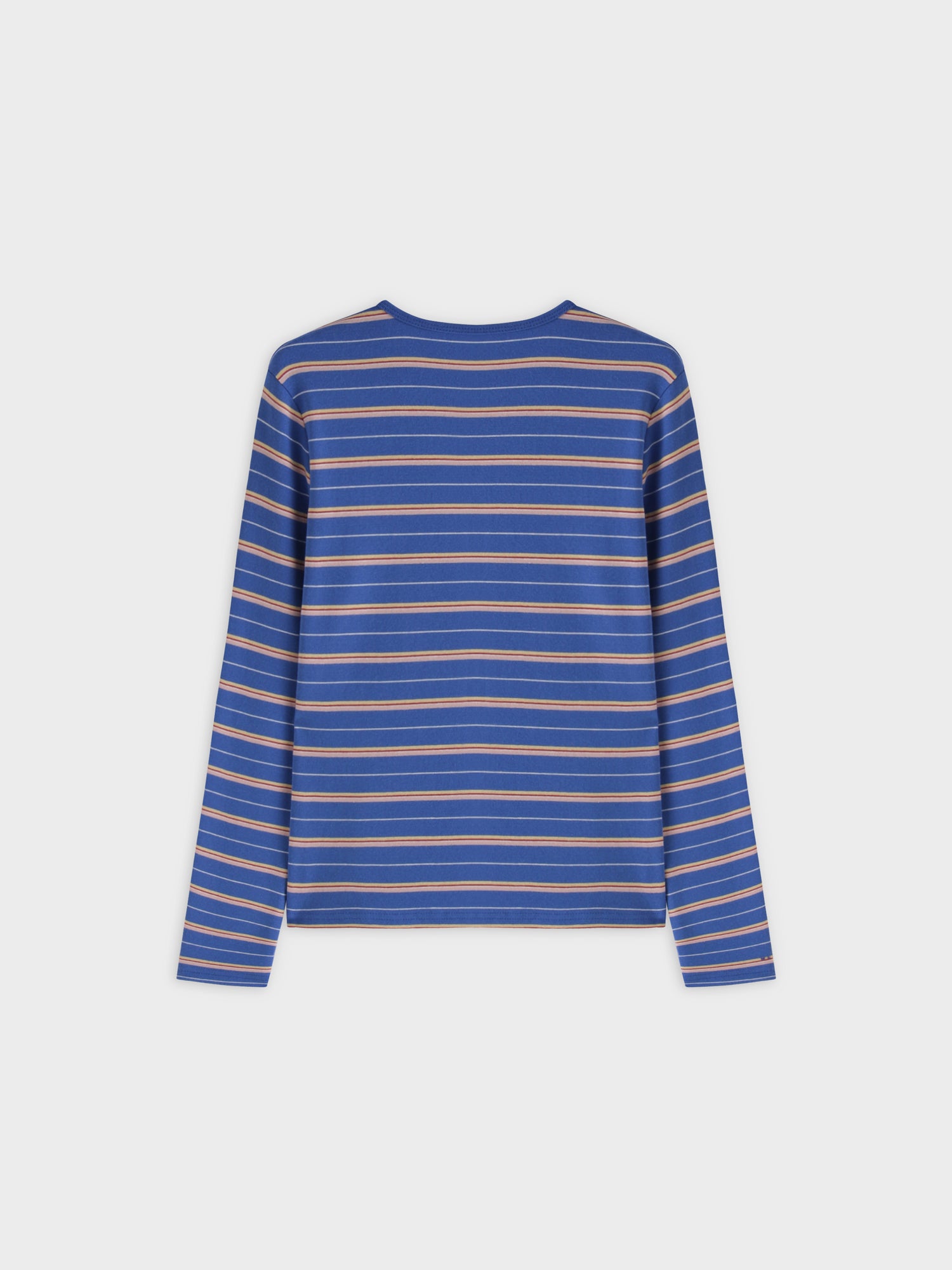 Thin Stripe High V Tee-Blue/Pink/White