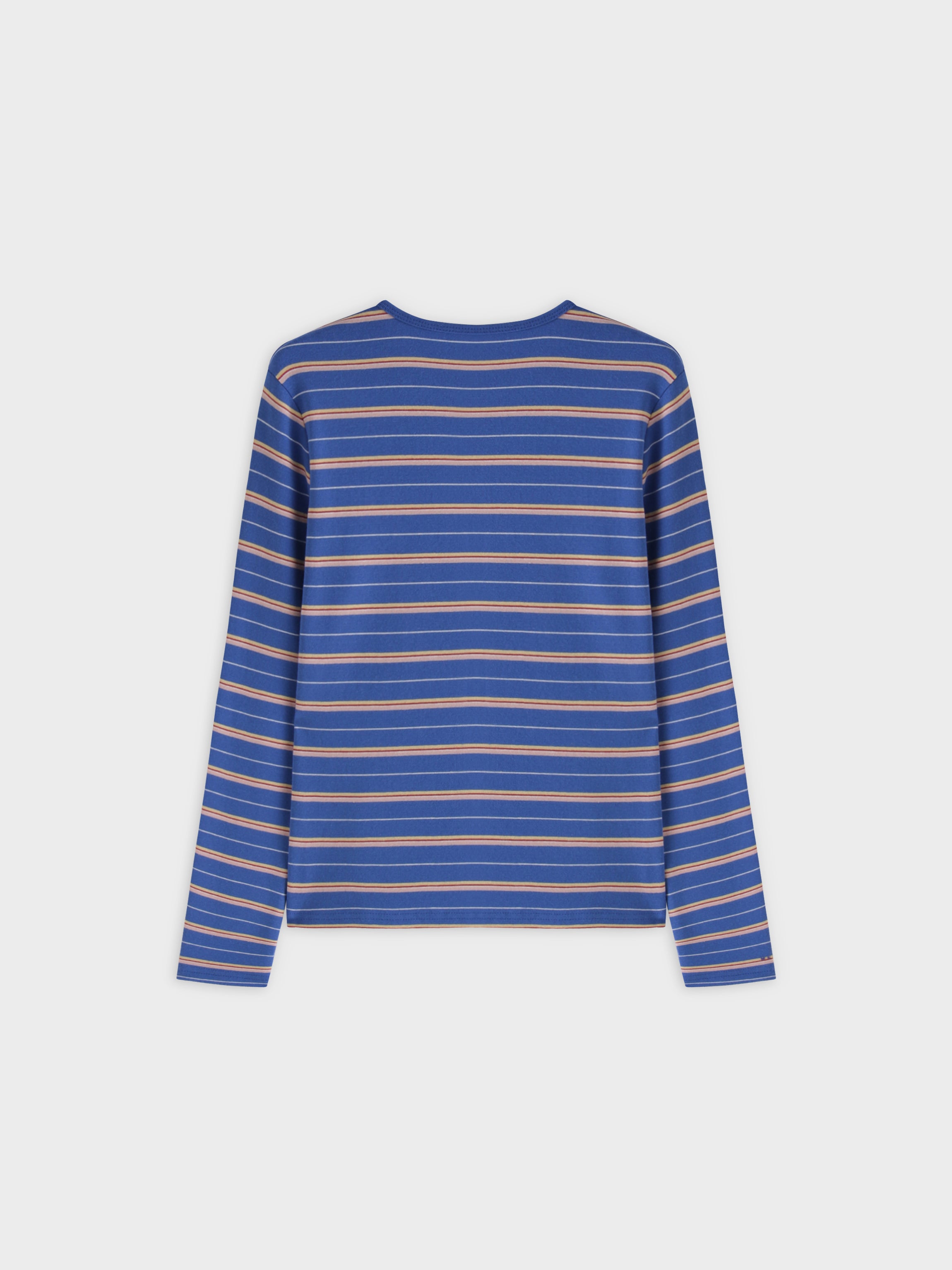 Thin Stripe High V Tee-Blue/Pink/White