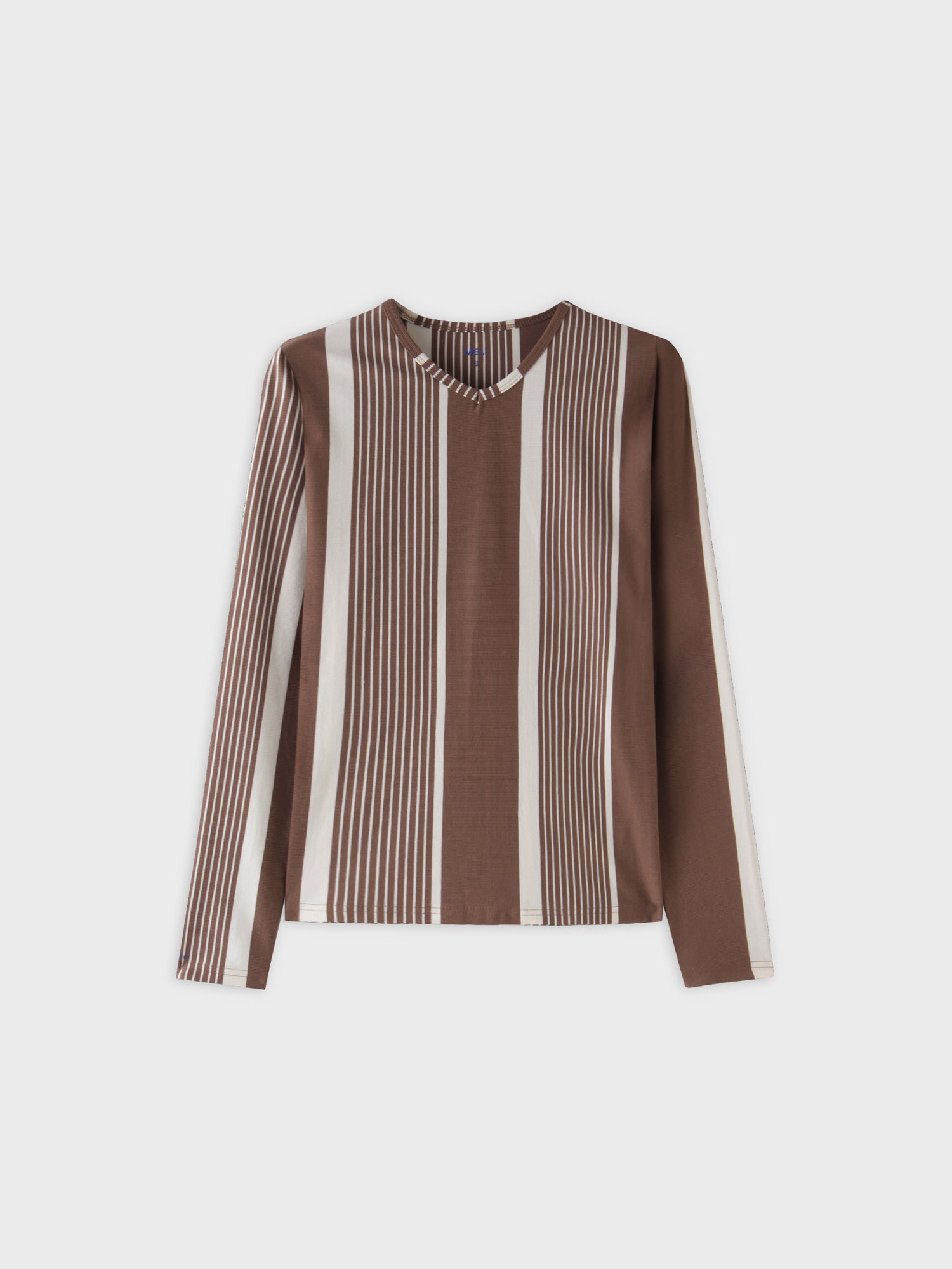 Thin/Thick Stripe High V Tee-Brown/White Multi Stripe