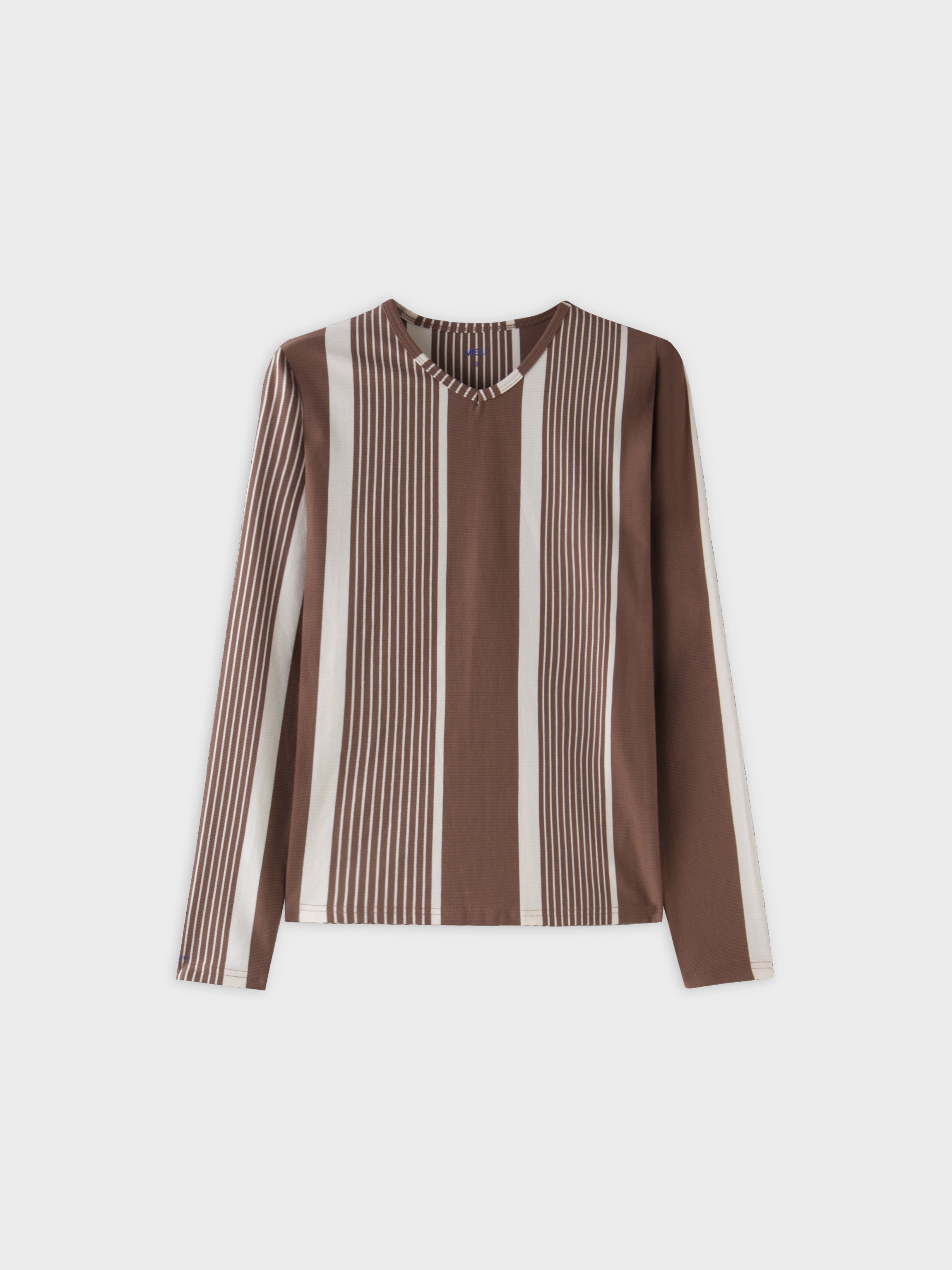 Thin/Thick Stripe High V Tee-Brown/White Multi Stripe