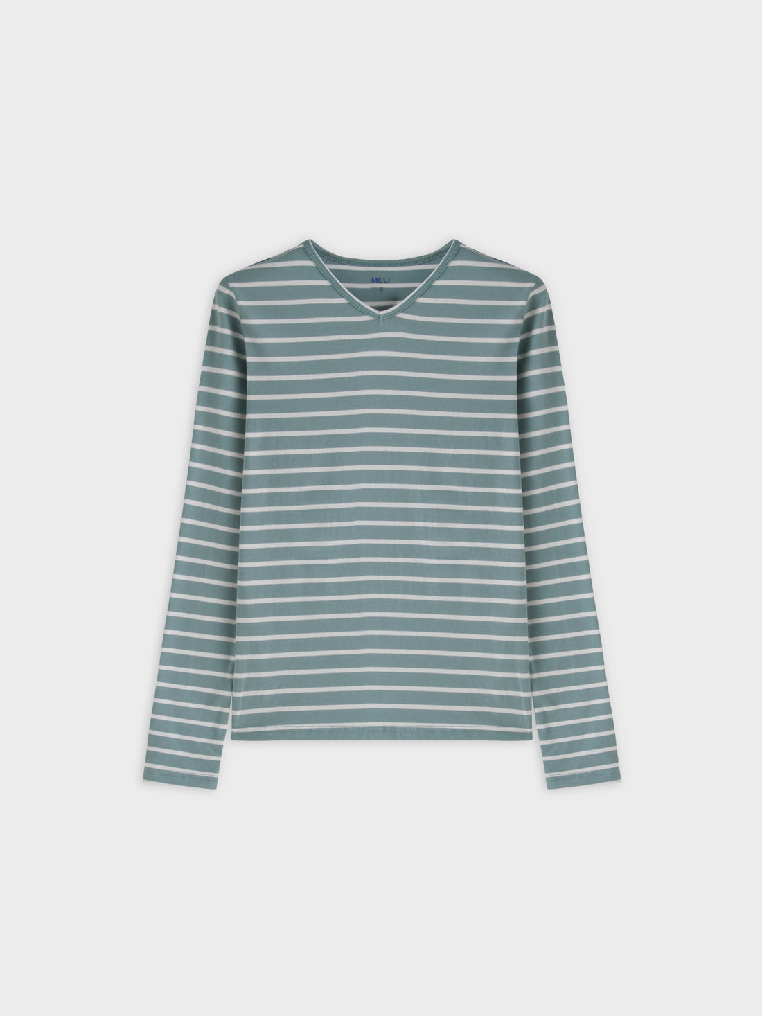 Thin Stripe High V Tee-Pistachio/White