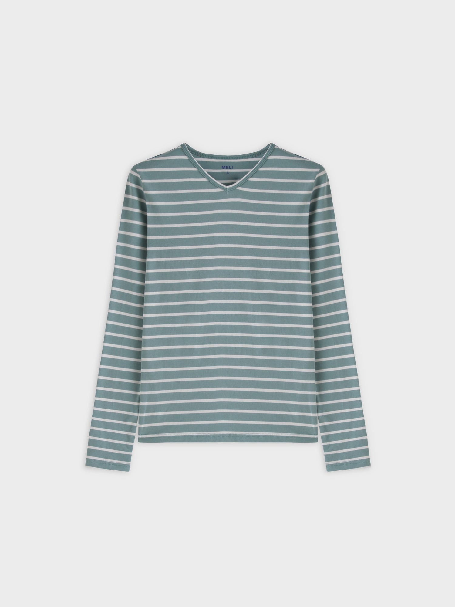 Thin Stripe High V Tee-Pistachio/White