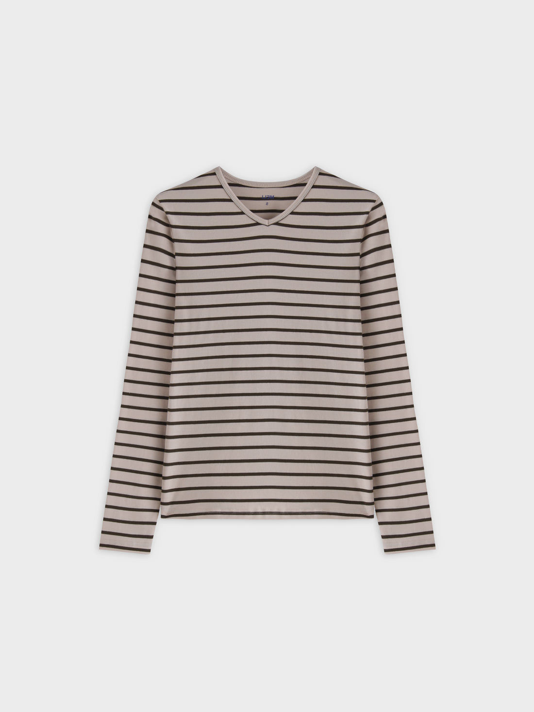 Thin Stripe High V Tee-Cream/Green