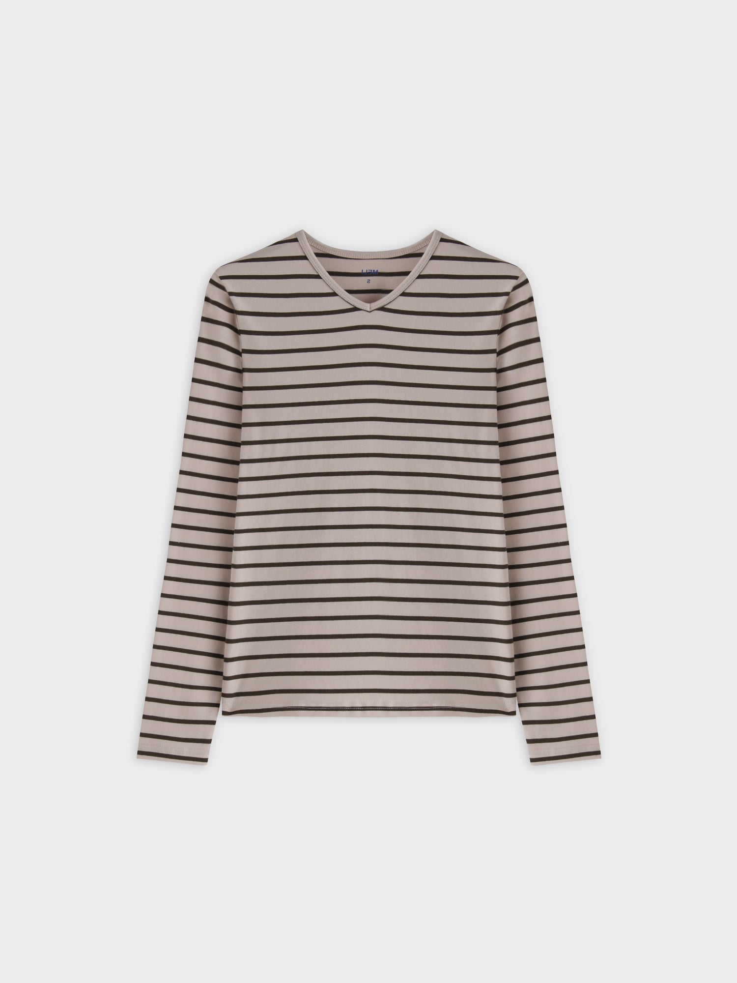 Thin Stripe High V Tee-Cream/Green