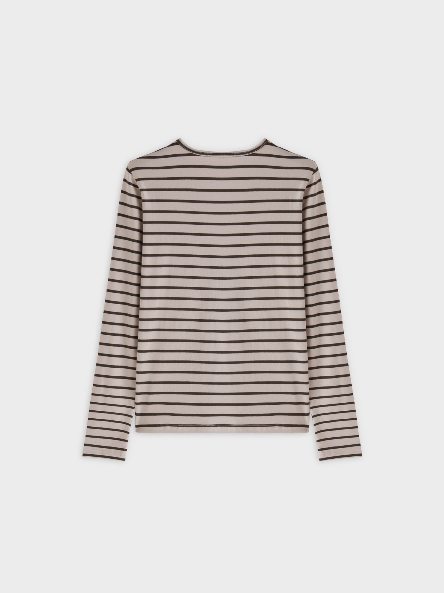 Thin Stripe High V Tee-Cream/Green