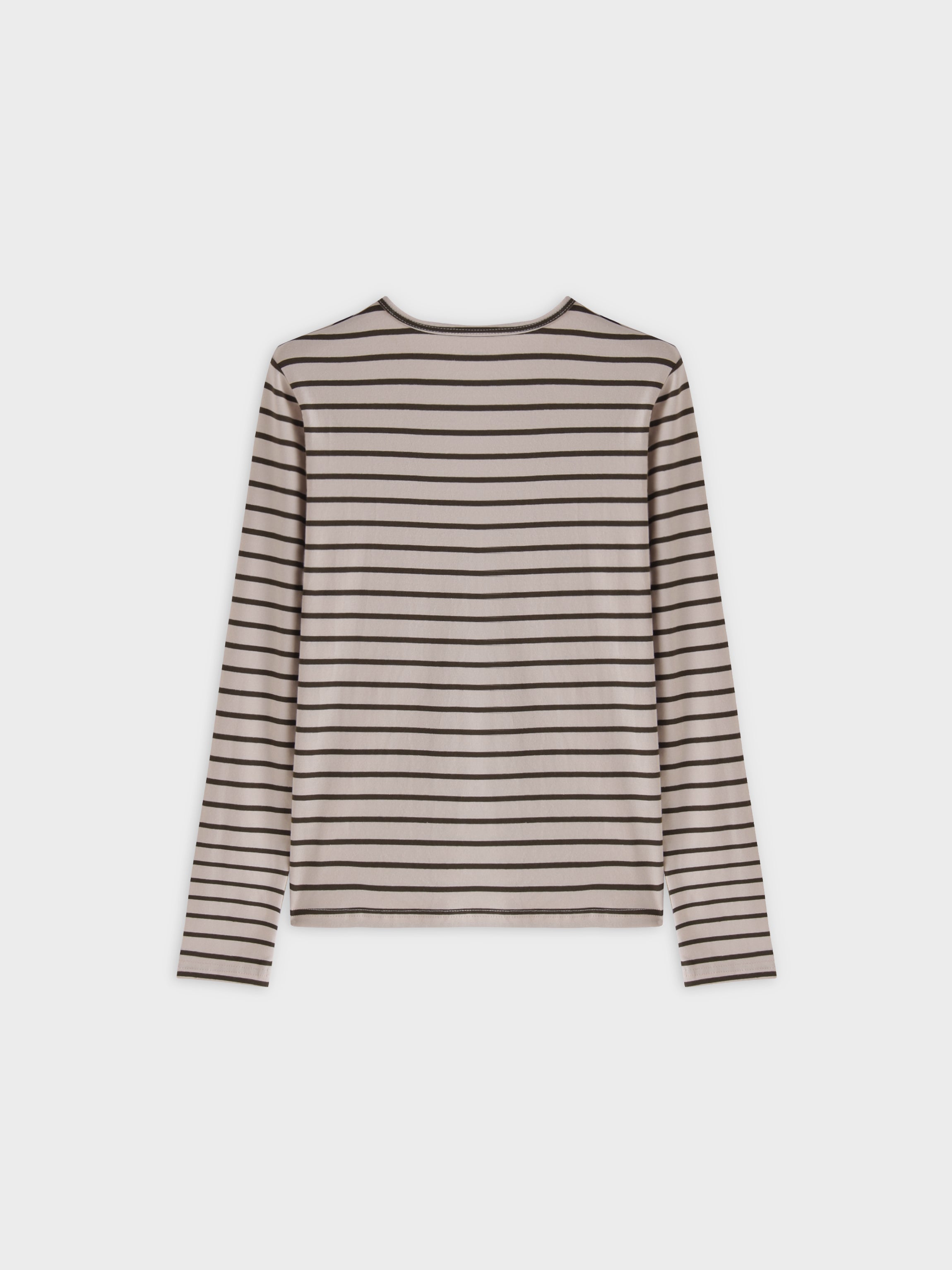 Thin Stripe High V Tee-Cream/Green