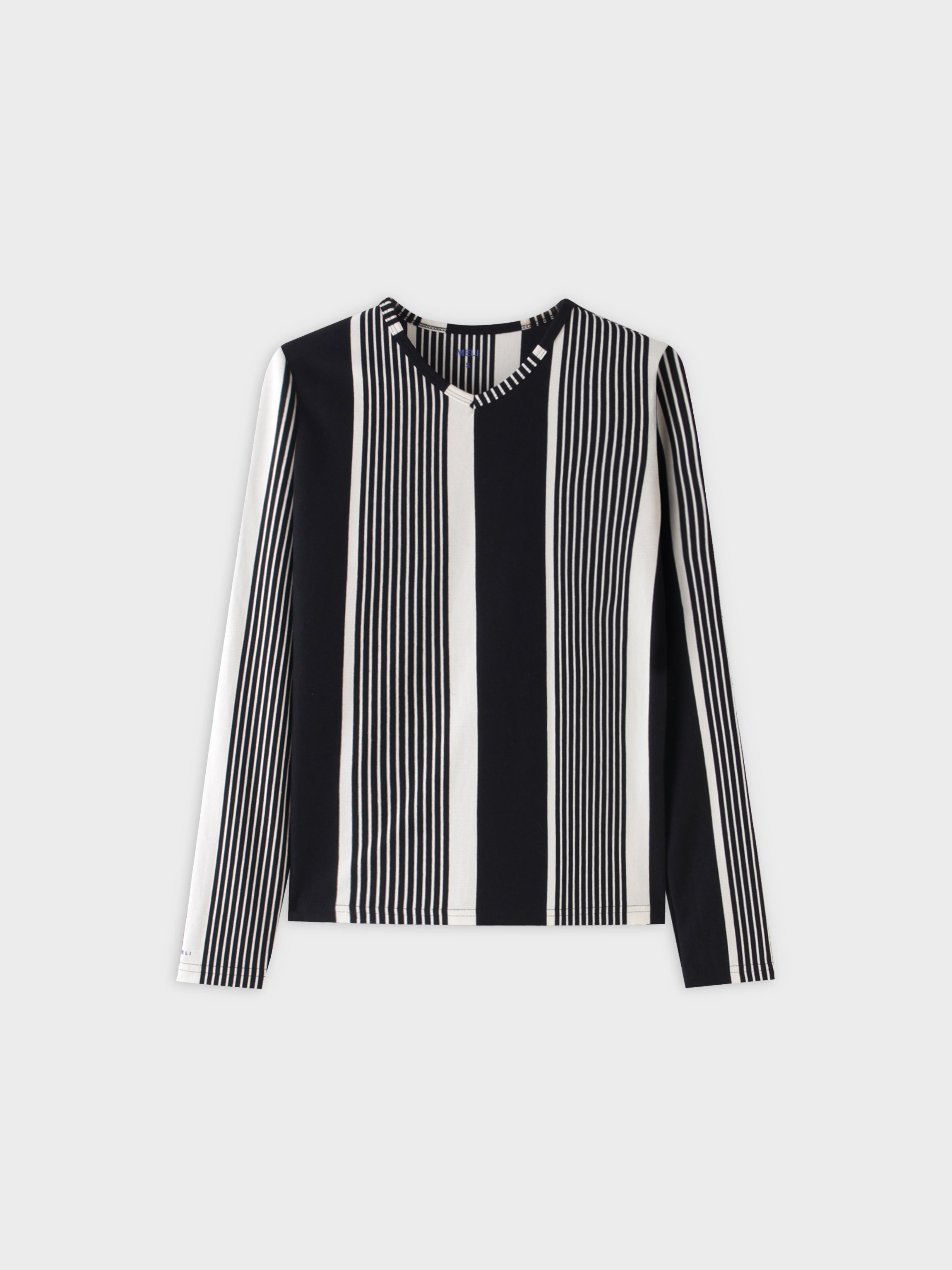 Thin/Thick Stripe High V Tee-Black/White Multi Stripe