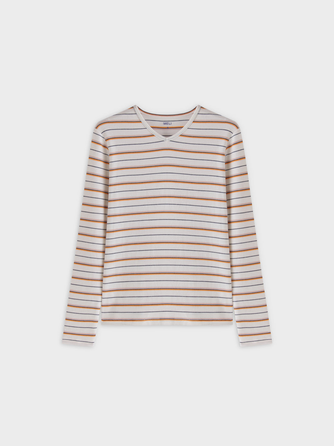 Camiseta Thin Stripe High V-Blanco/Naranja/Rosa