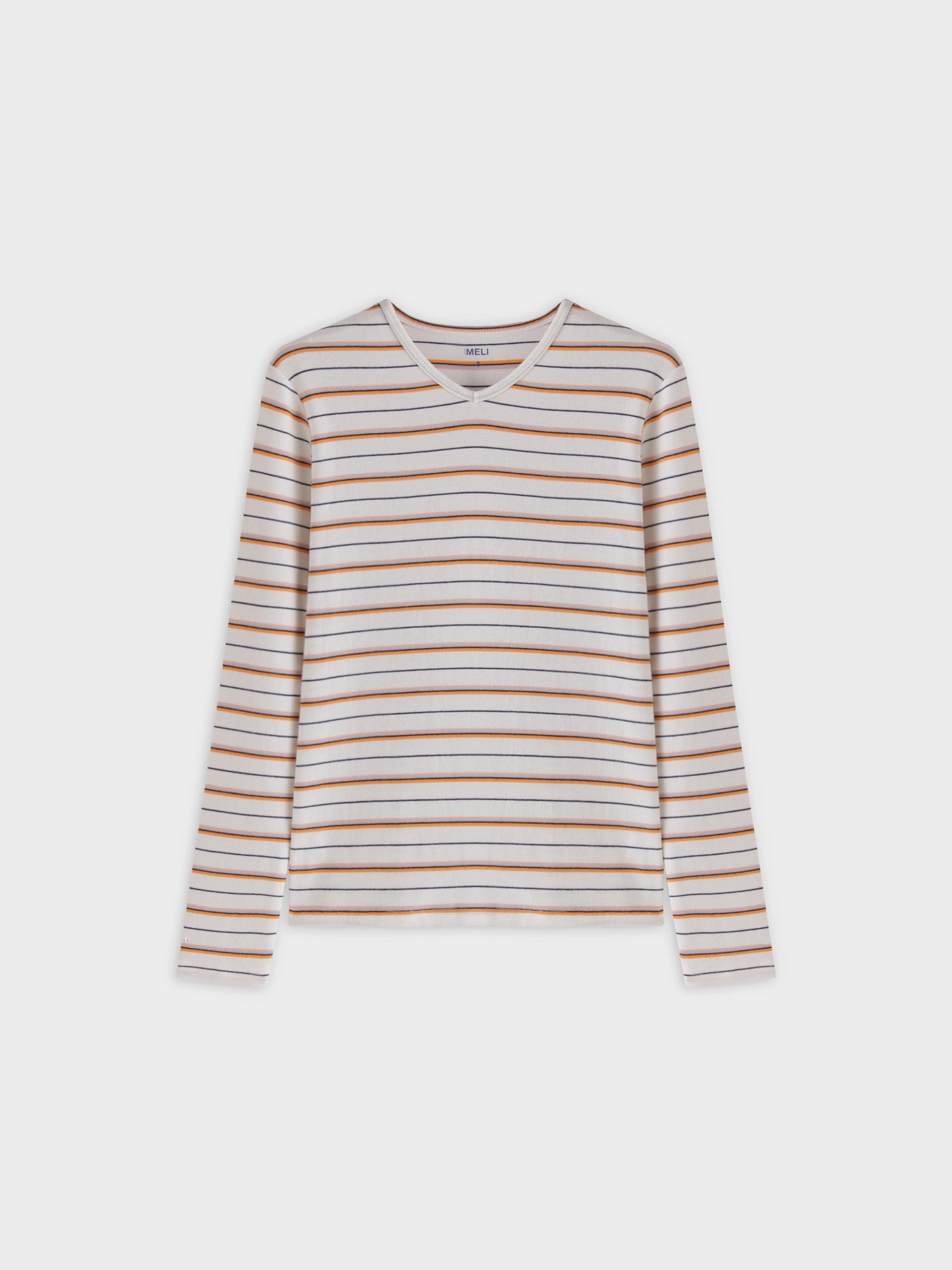 Camiseta Thin Stripe High V-Blanco/Naranja/Rosa