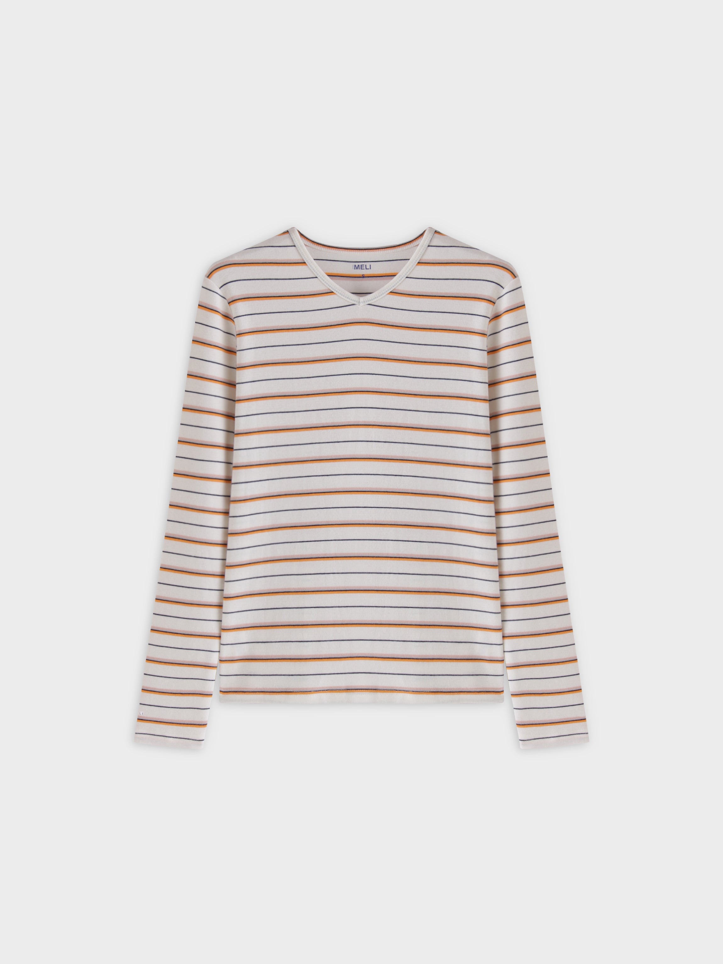 Camiseta Thin Stripe High V-Blanco/Naranja/Rosa