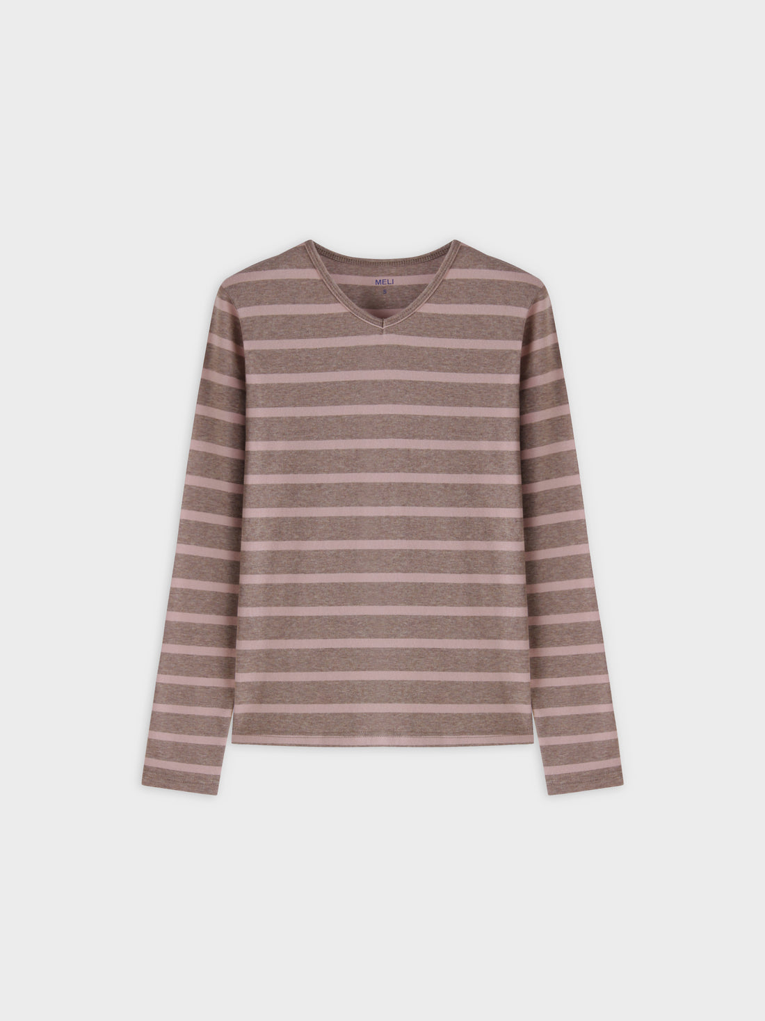 Thin Stripe High V Tee-Heathered Tan/Pink