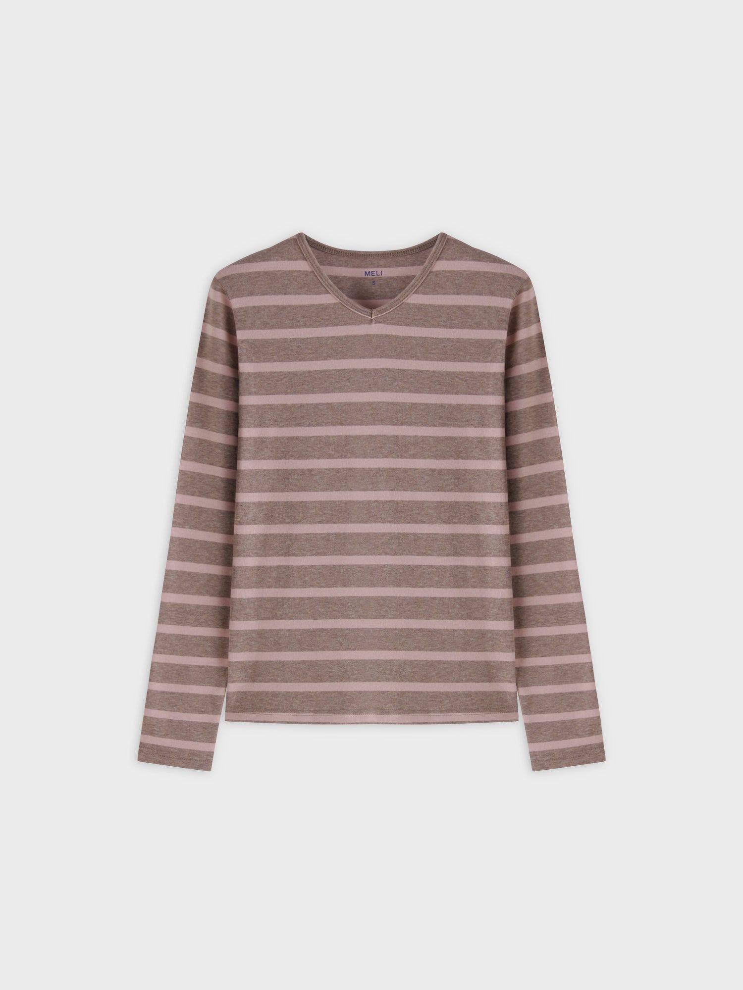 Thin Stripe High V Tee-Heathered Tan/Pink