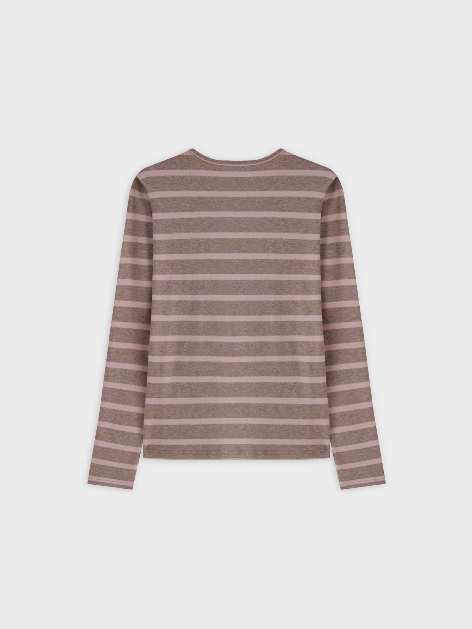 Thin Stripe High V Tee-Heathered Tan/Pink