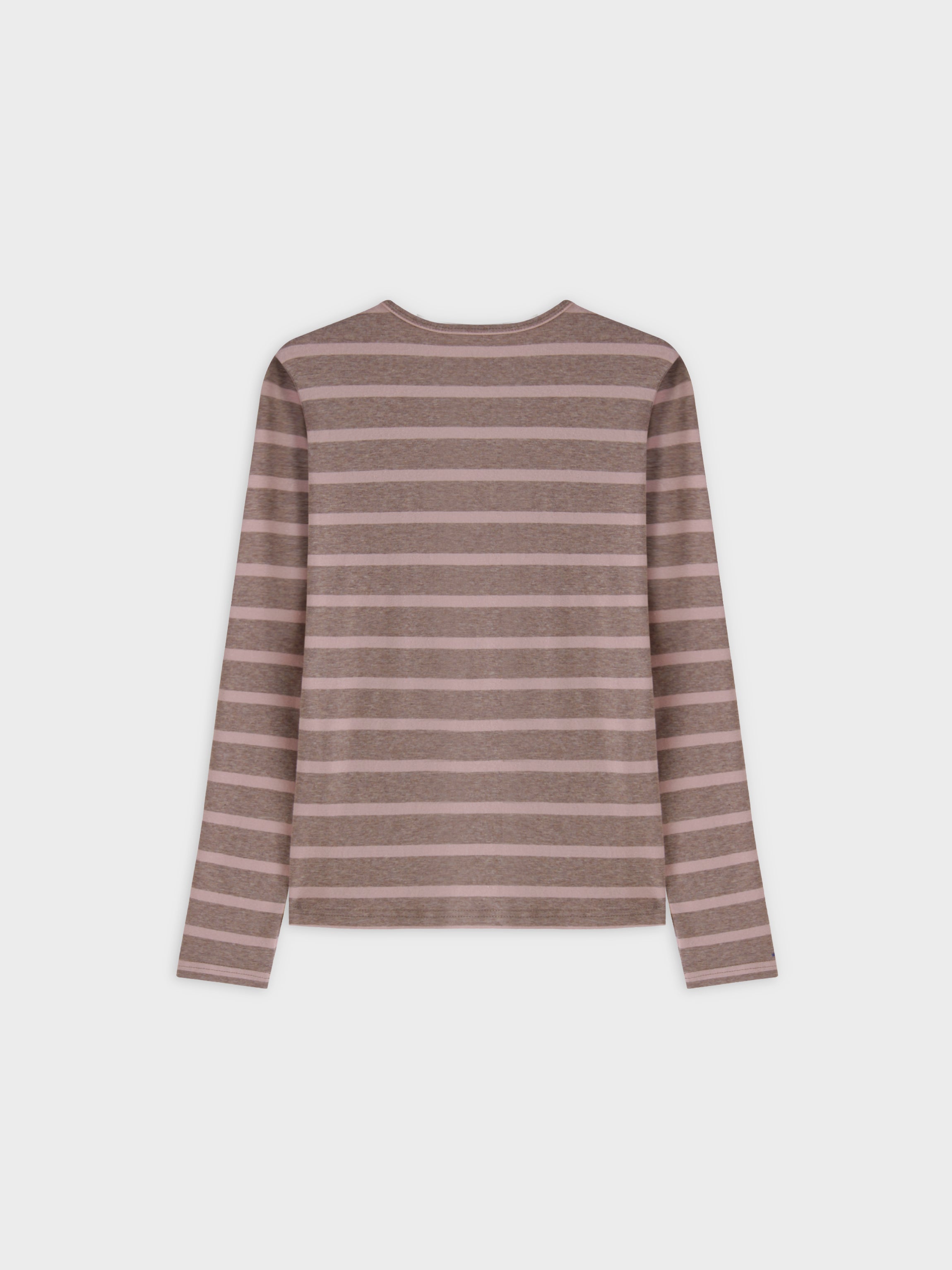 Thin Stripe High V Tee-Heathered Tan/Pink