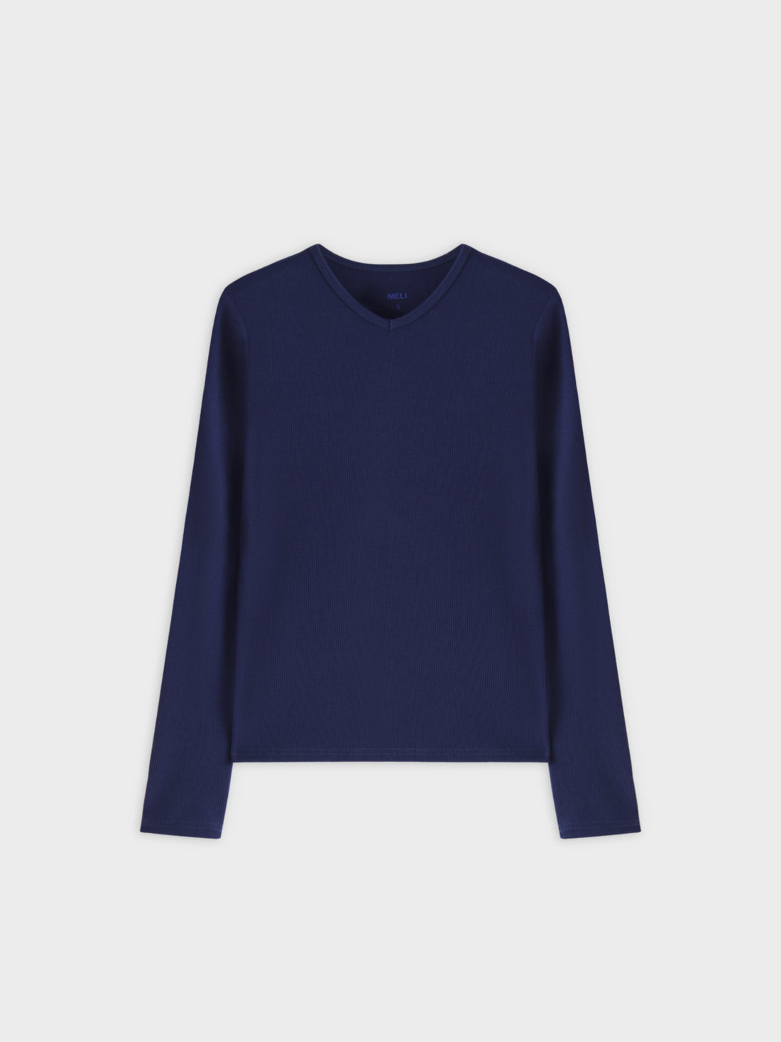 RIBBED HIGH V LS-NAVY