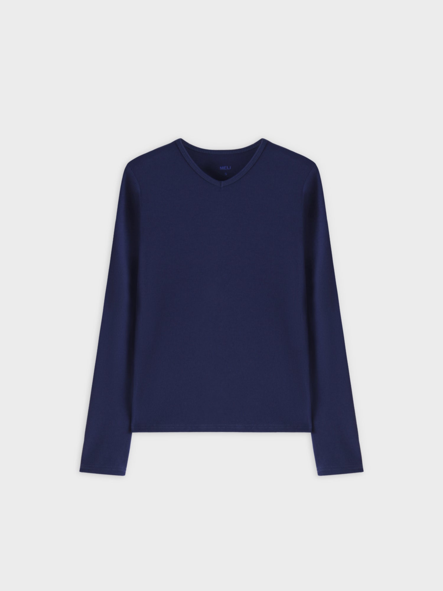 RIBBED HIGH V LS-NAVY