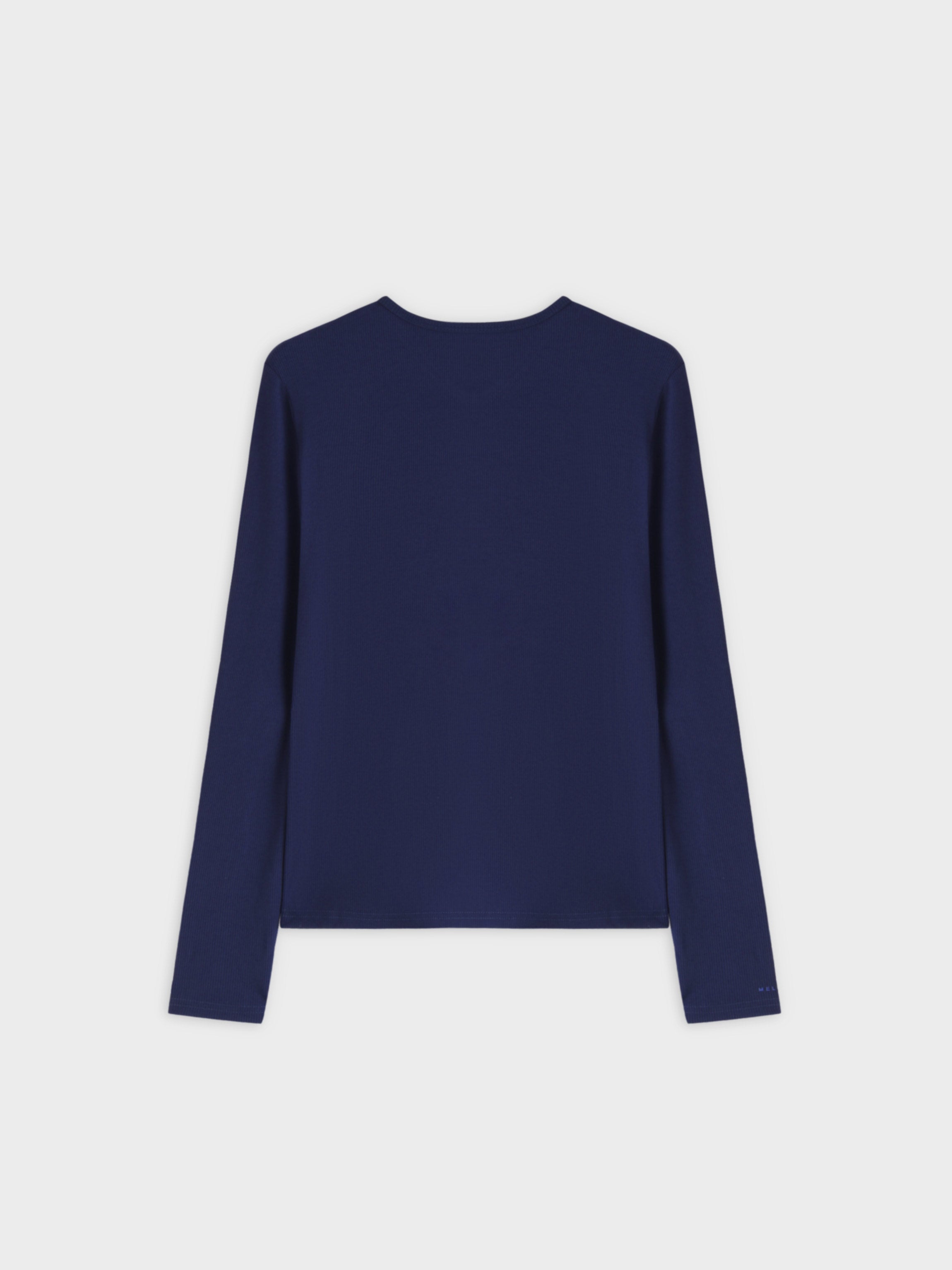 RIBBED HIGH V LS-NAVY