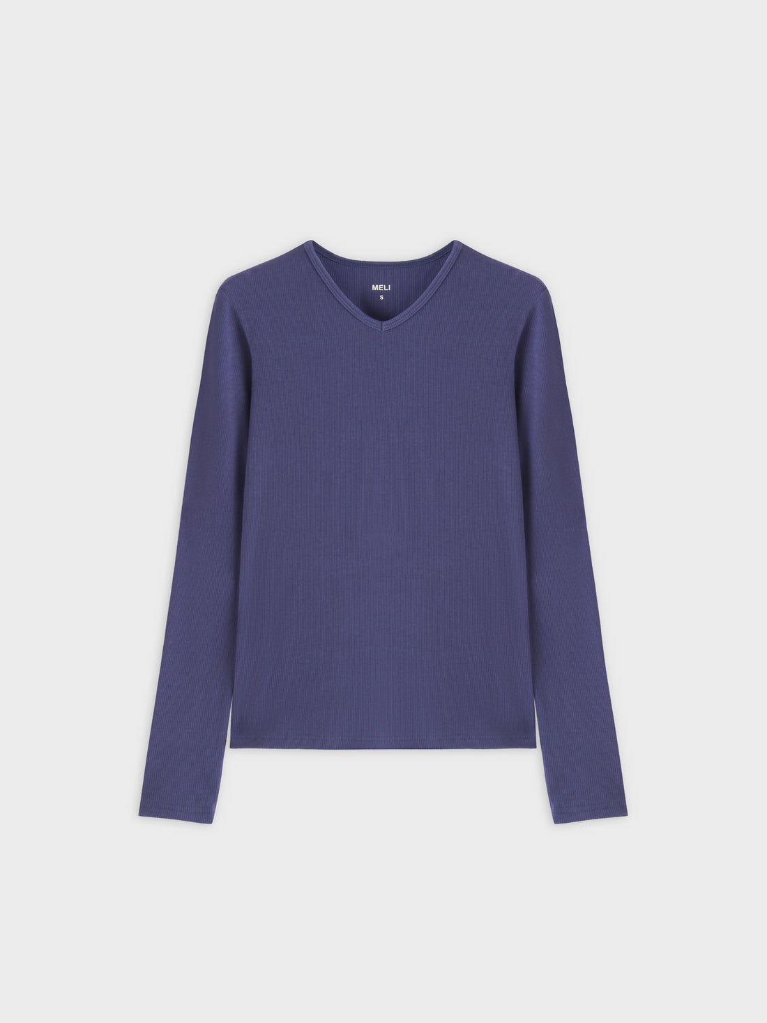 High V Ribbed Tee LS-Indigo Blue