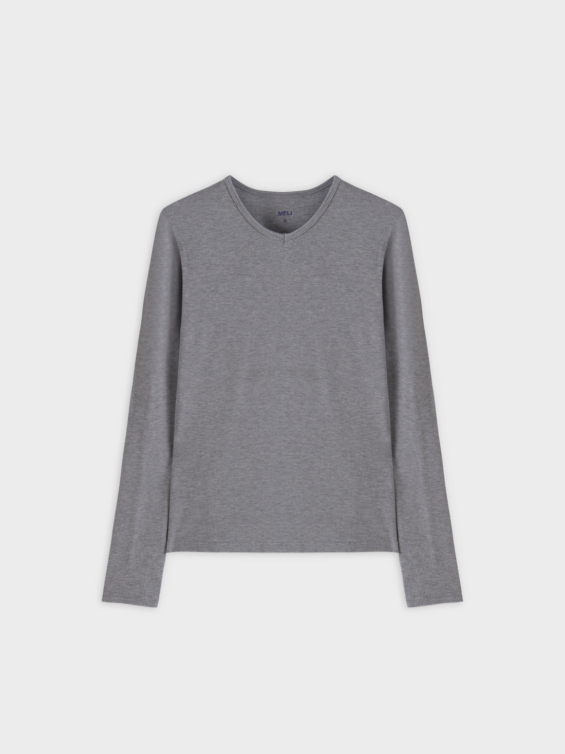 High V Ribbed Tee LS-Heathered Grey