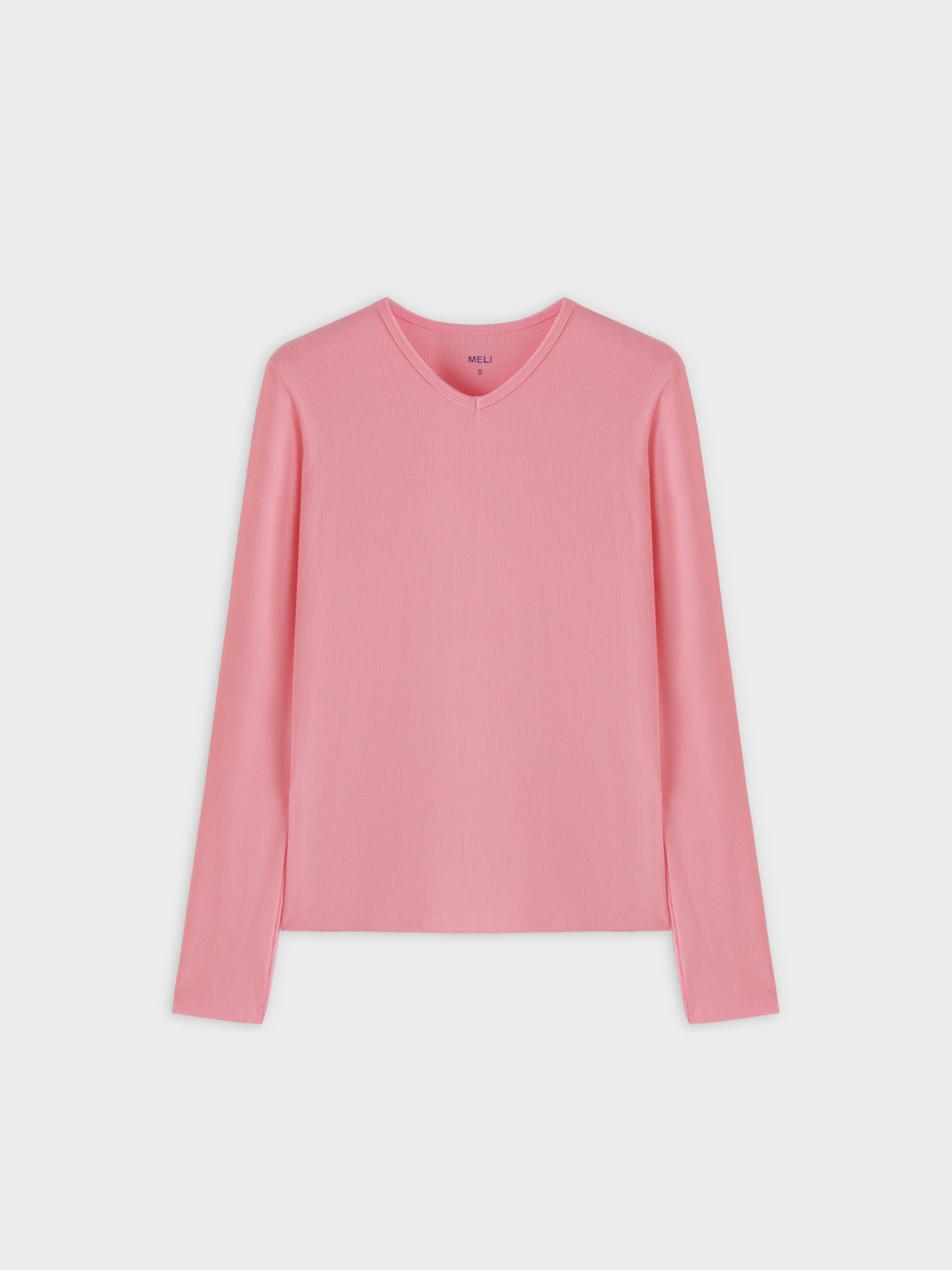 High V Ribbed Tee LS-True Pink