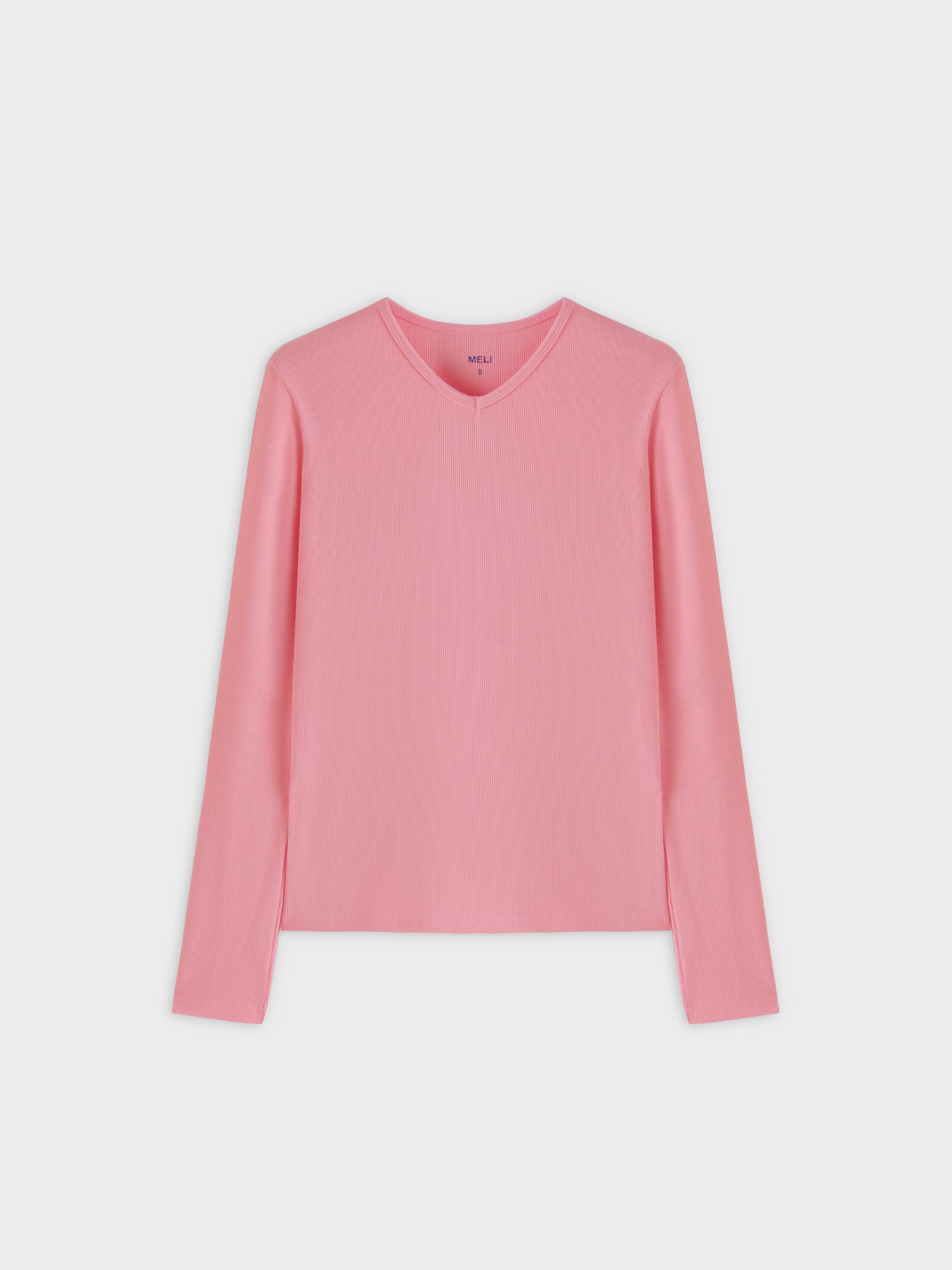 High V Ribbed Tee LS-True Pink