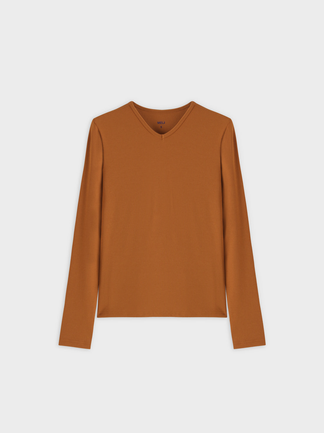 High V Ribbed Tee LS-Cognac