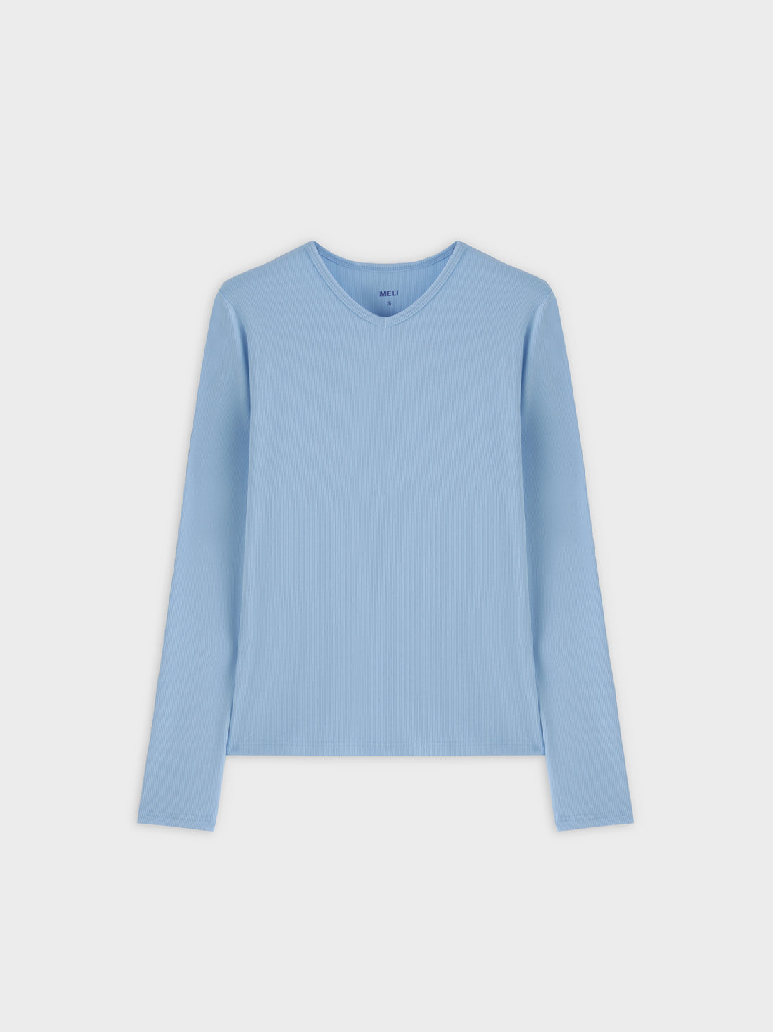 High V Ribbed Tee LS-Soft Blue