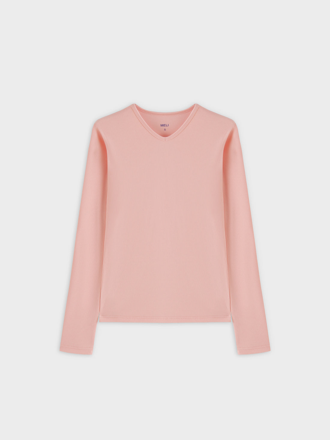 High V Ribbed Tee LS-Peach