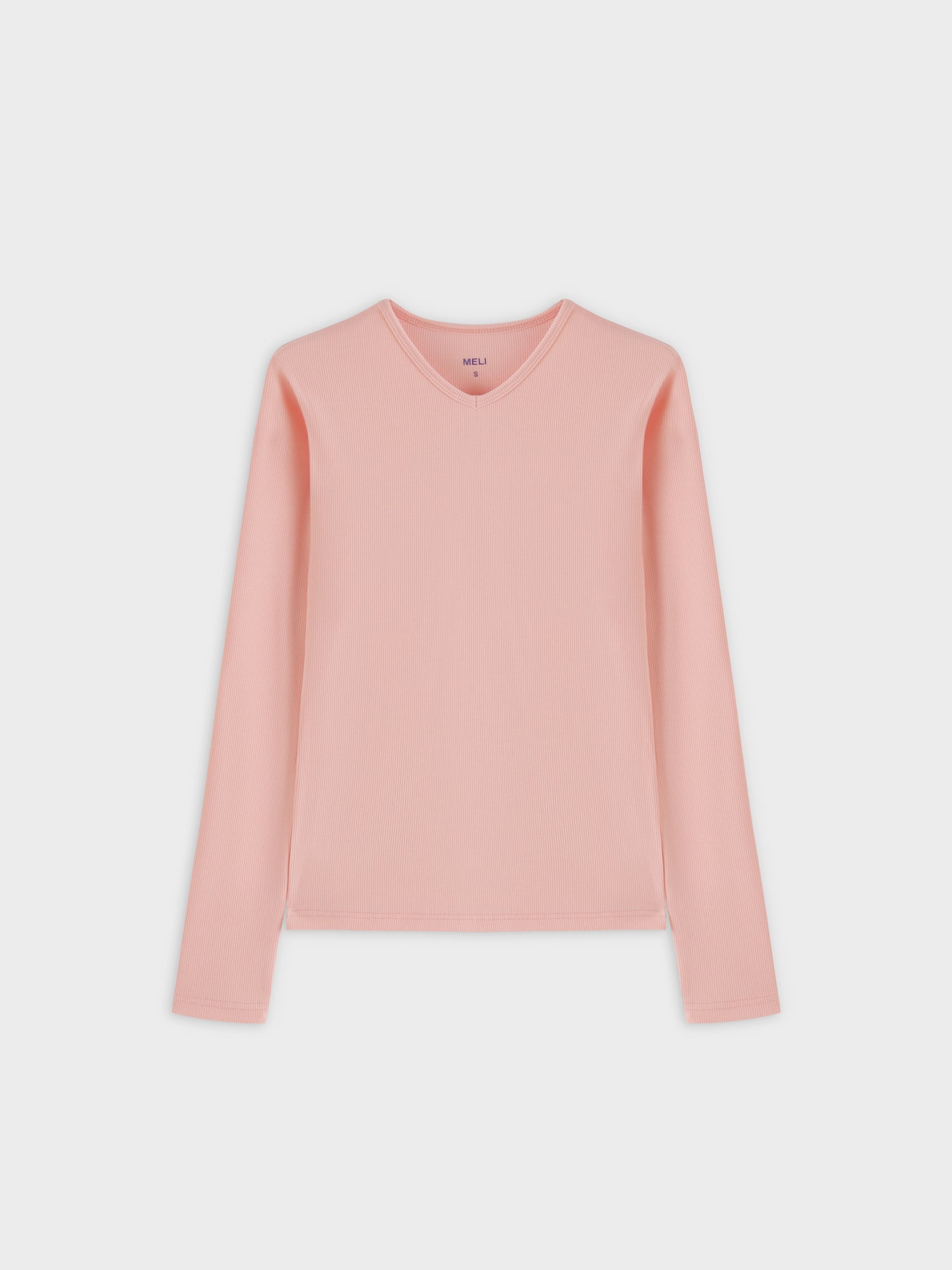 High V Ribbed Tee LS-Peach