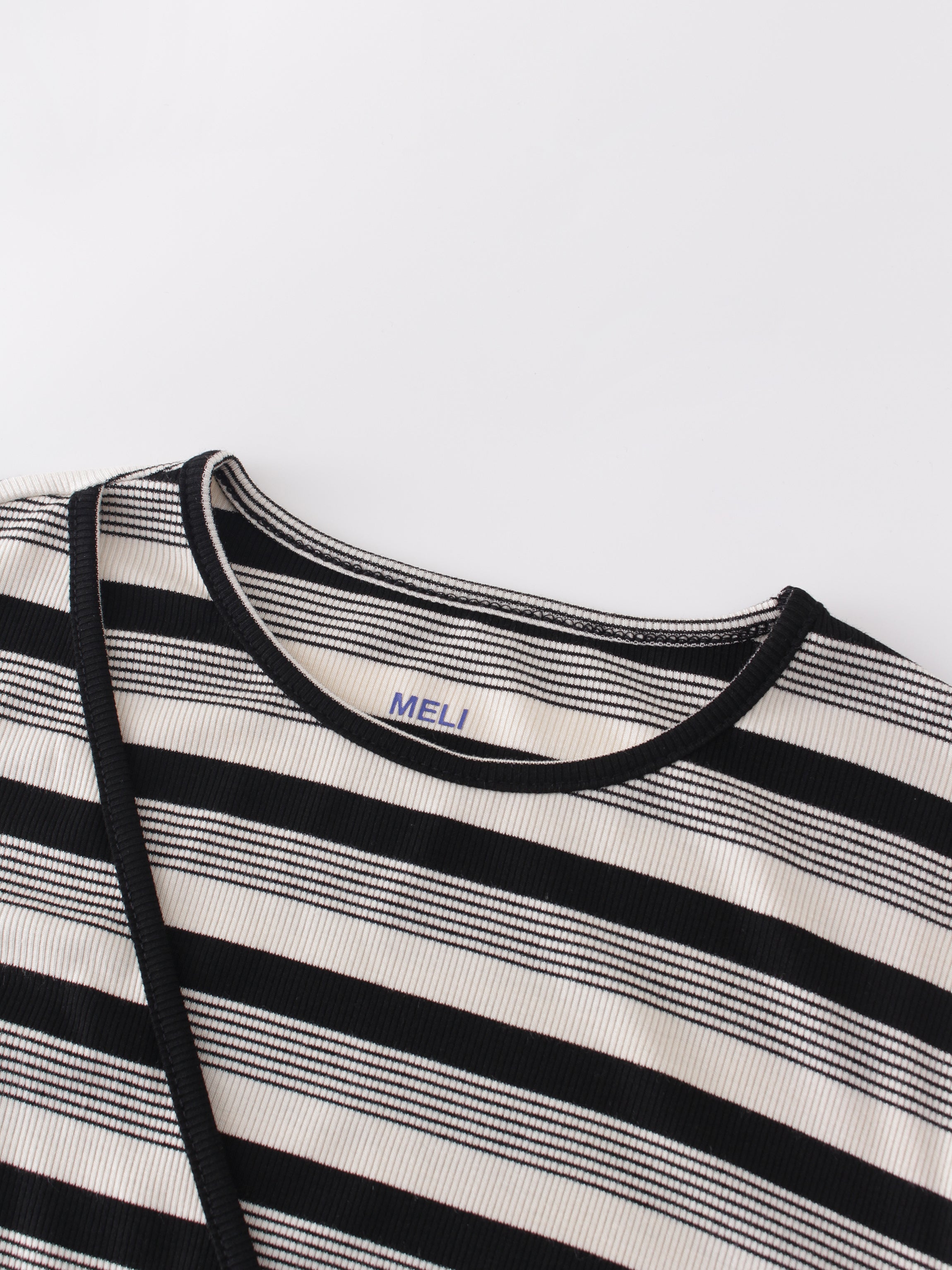 Striped Wrap Tee-Black/White Multi Stripe