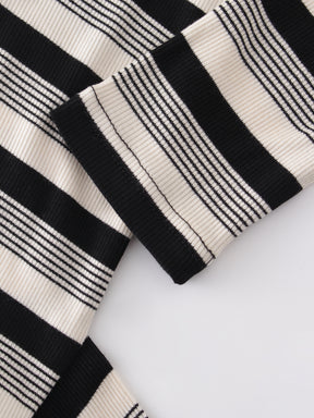Striped Wrap Tee-Black/White Multi Stripe
