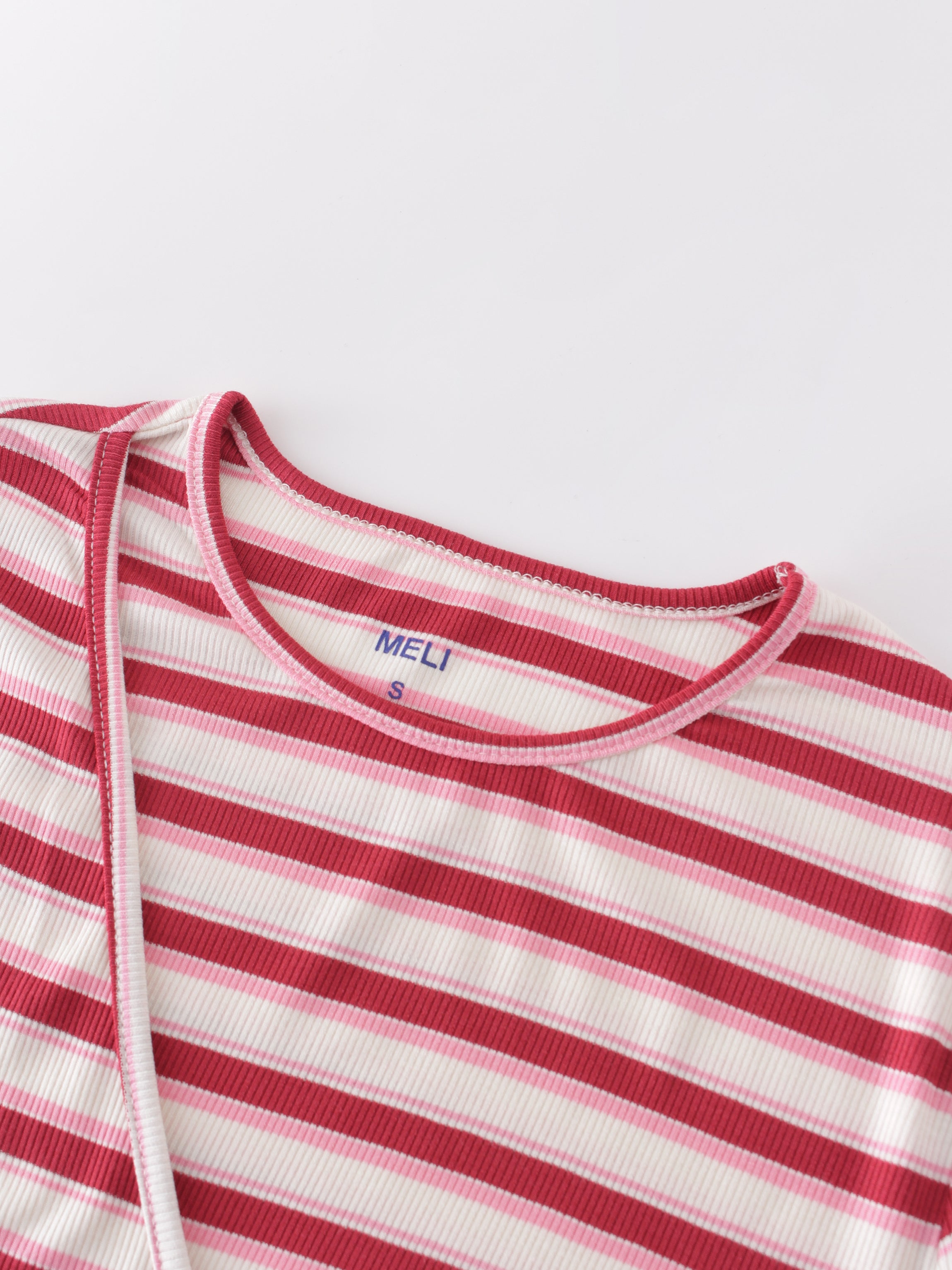 Striped Wrap Tee-Berry/Pink/White