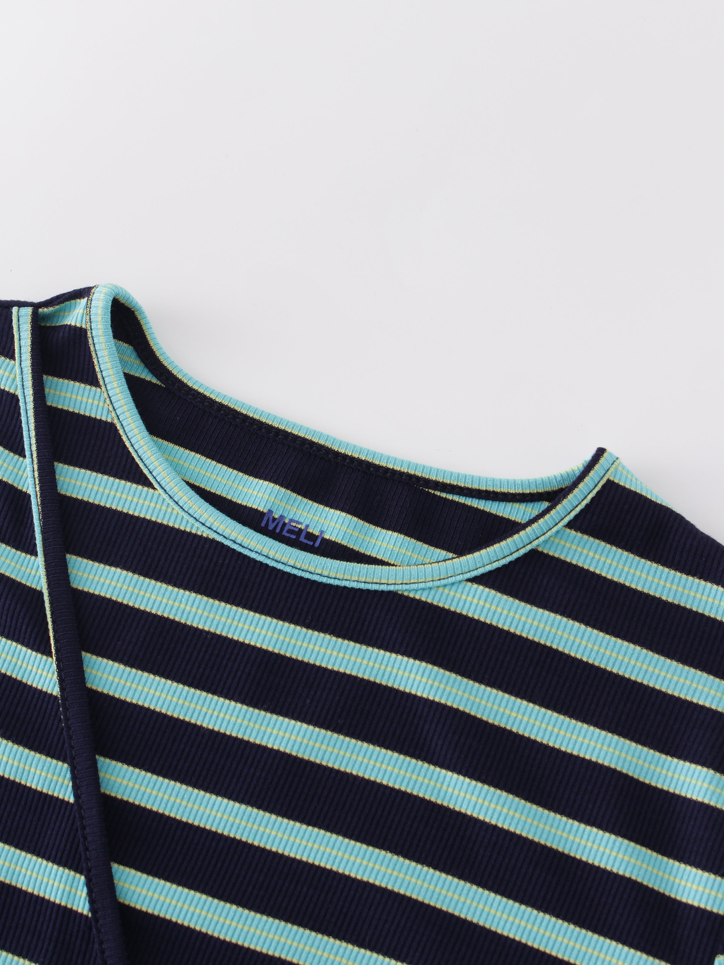 Striped Wrap Tee-Navy/Aqua