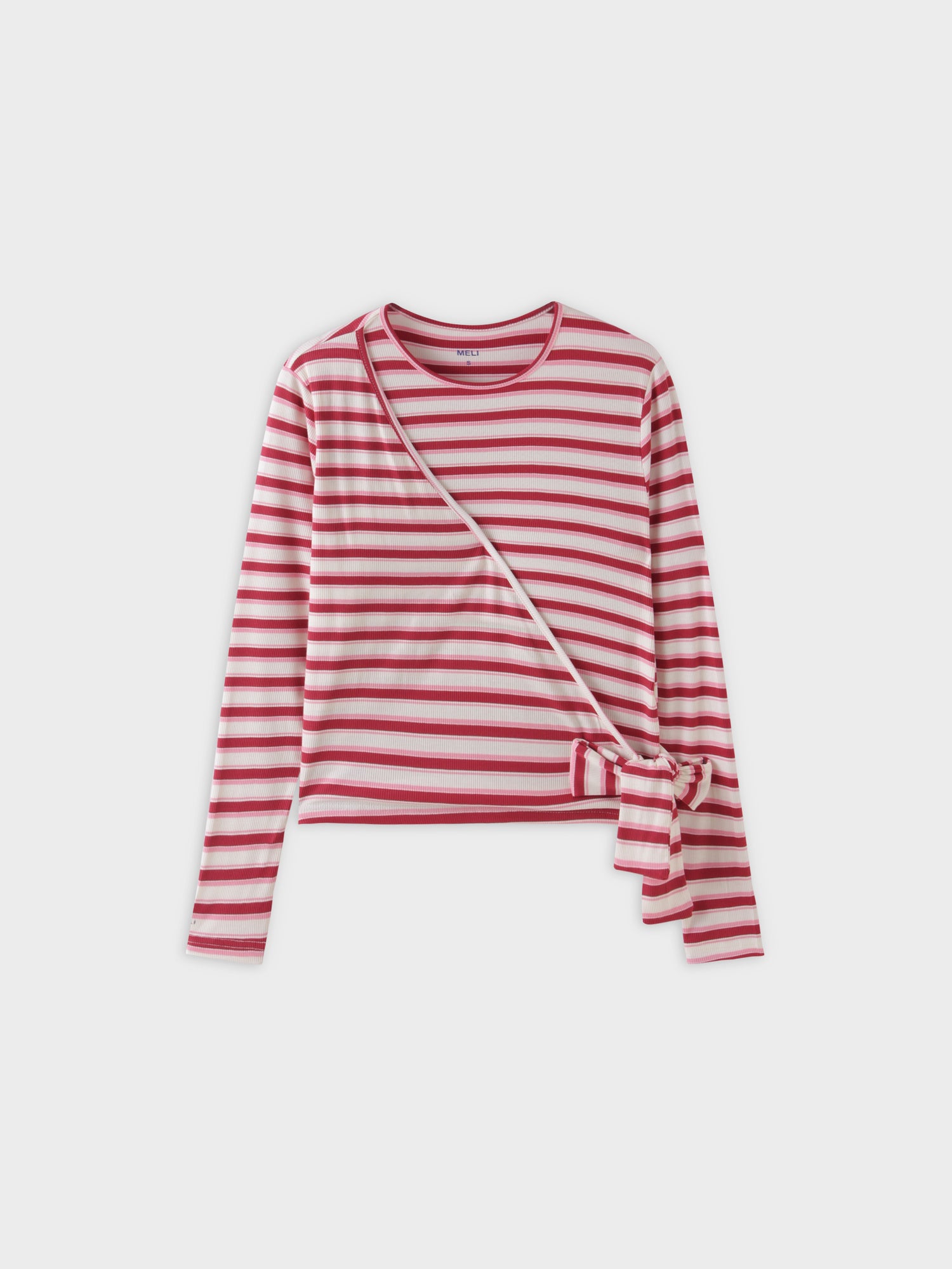 Striped Wrap Tee-Berry/Pink/White