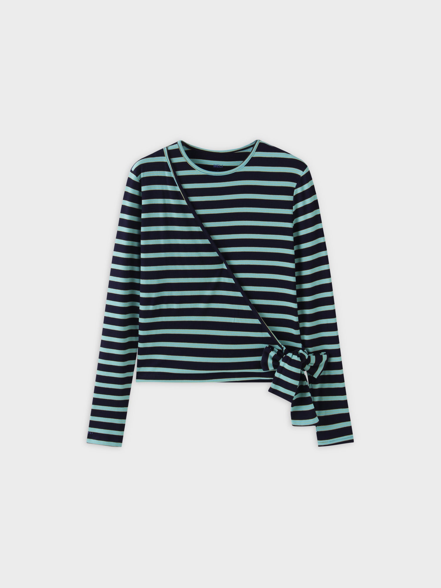 Striped Wrap Tee-Navy/Aqua