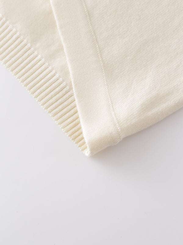 Flat Ribbed Trim Shrug-Ivory