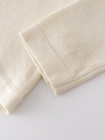 Flat Ribbed Trim Shrug-Ivory