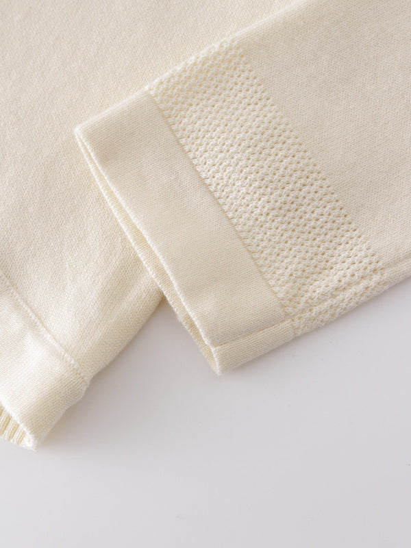 Flat Ribbed Trim Shrug-Ivory