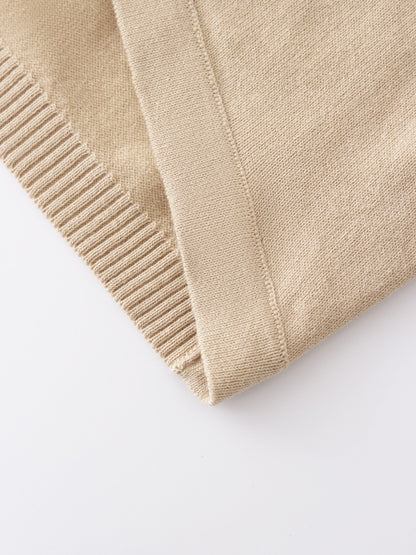 Flat Ribbed Trim Shrug-Tan