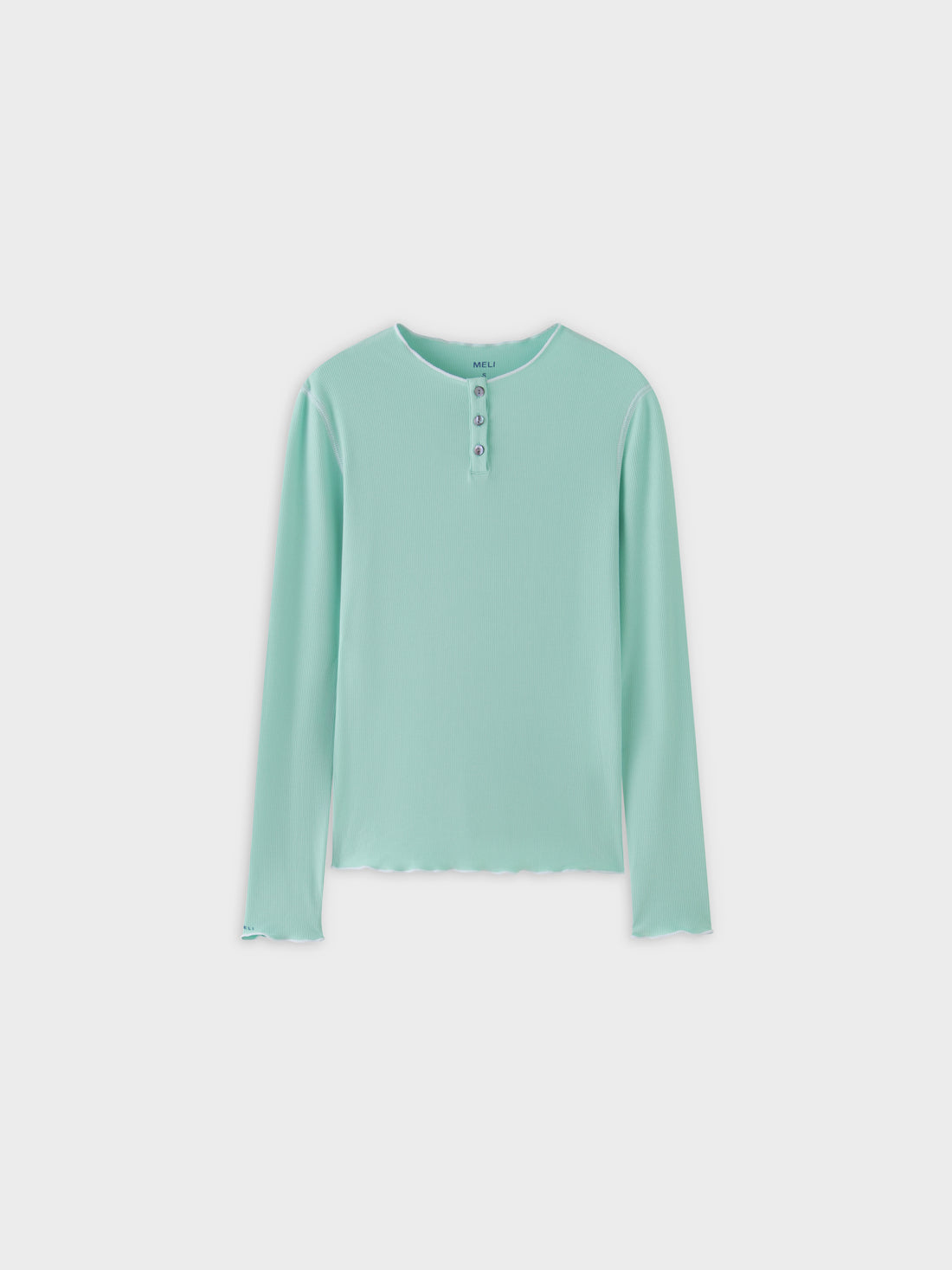 Overlock Stitched Henley-Mint/White